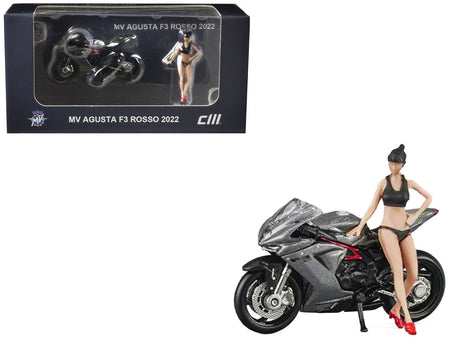 2022 MV Agusta F3 Rosso Motorcycle Silver Metallic with Figure 1/64 Diecast Model by CM Model-CM Models-ModelCars.com