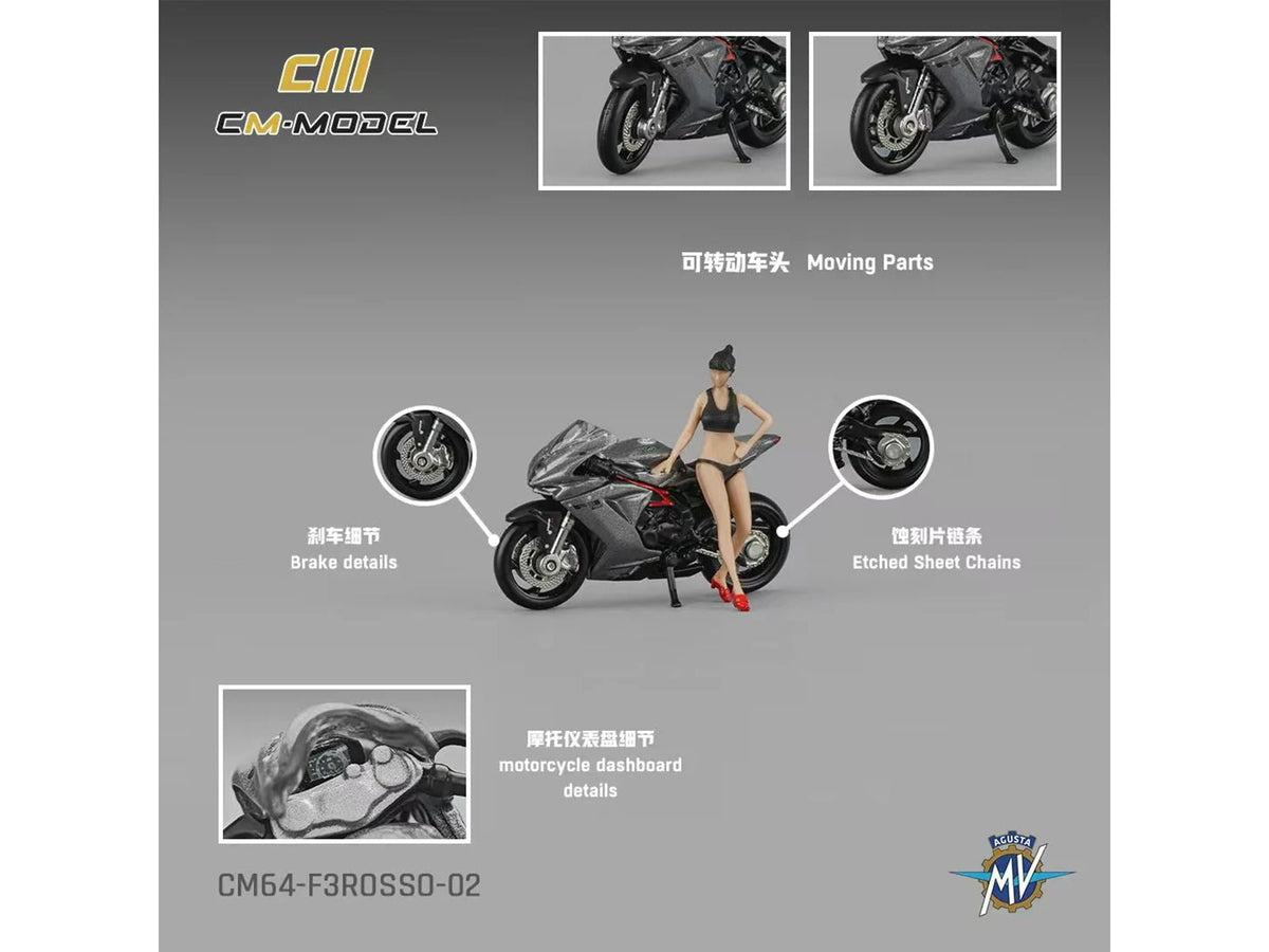 2022 MV Agusta F3 Rosso Motorcycle Silver Metallic with Figure 1/64 Diecast Model by CM Model-CM Models-ModelCars.com