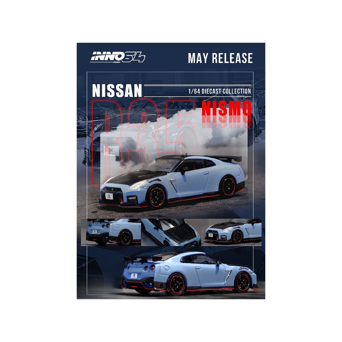 2022 Nissan GT - R (R35) Nismo Special Edition RHD (Right Hand Drive) Stealth Gray with Carbon Top and Hood 1/64 Diecast Model Car by Inno Models - Inno Models - ModelCars.com