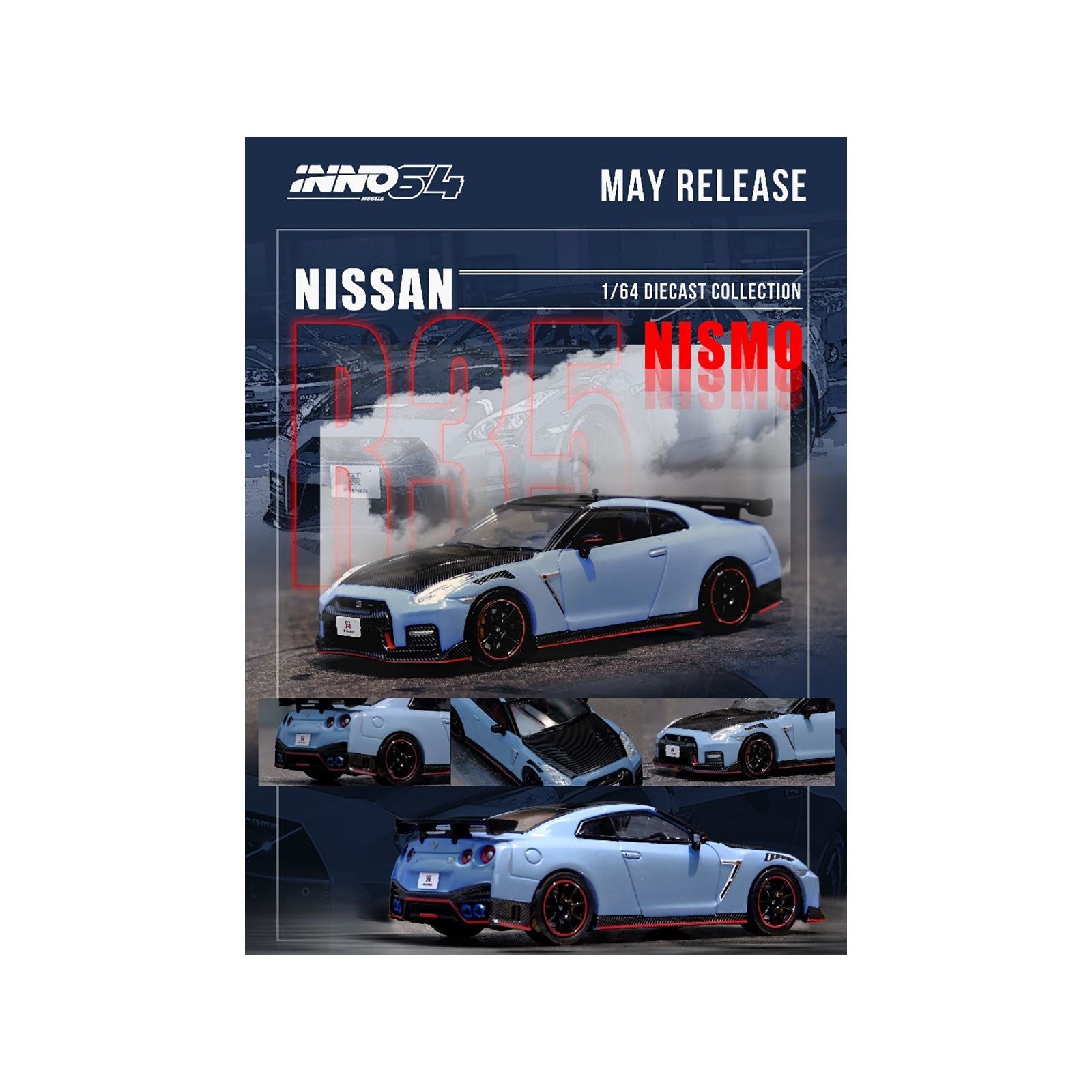 2022 Nissan GT - R (R35) Nismo Special Edition RHD (Right Hand Drive) Stealth Gray with Carbon Top and Hood 1/64 Diecast Model Car by Inno Models - Inno Models - ModelCars.com