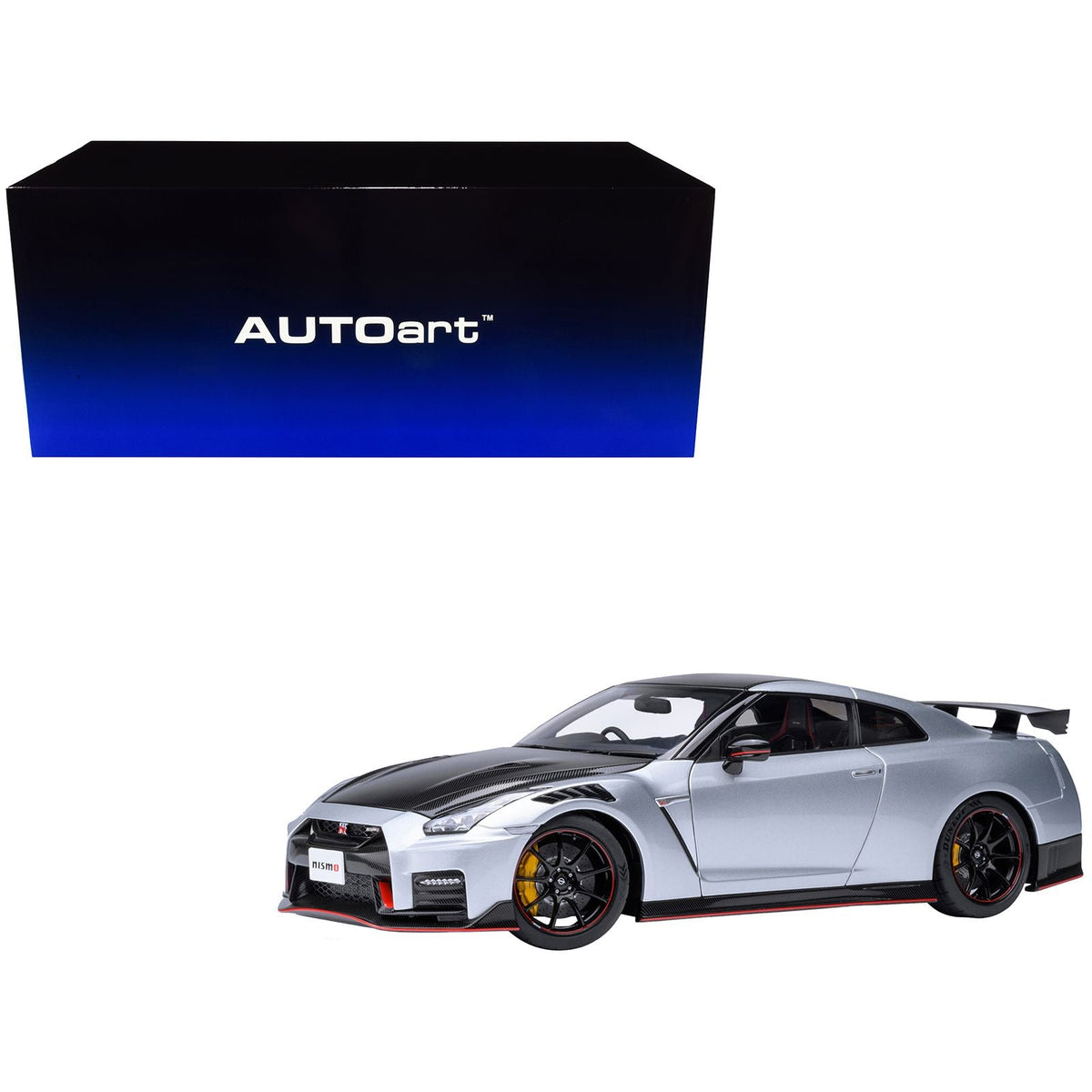 2022 Nissan GT-R (R35) Nismo Special Edition RHD (Right Hand Drive) Ultimate Metal Silver with Carbon Hood and Top 1/18 Model Car by Autoart-Autoart-ModelCars.com