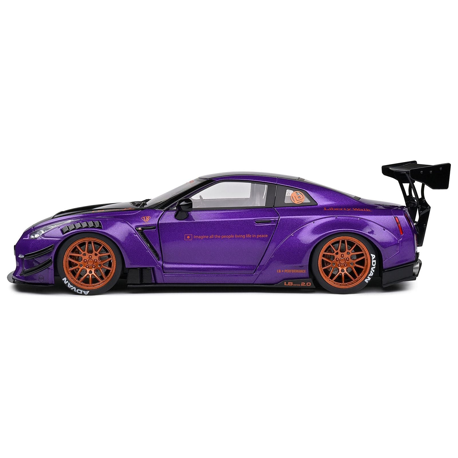 2022 Nissan Skyline GT - R (R35) Liberty Walk Body Kit 2.0 RHD (Right Hand Drive) Purple Metallic with Black Top and Carbon Hood "Purplezilla" 1/18 Diecast Model Car by Solido - Solido - ModelCars.com