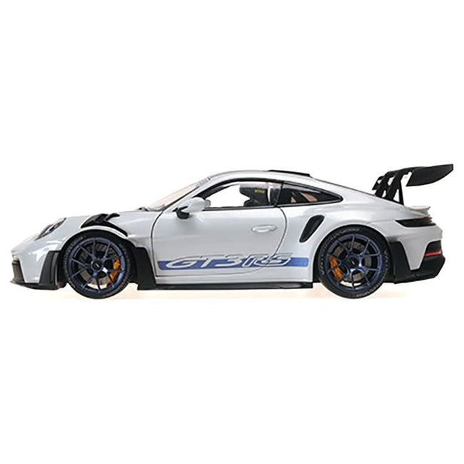 2022 Porsche 911 (992) GT3 RS "Weissach Package" Gray Metallic with Blue Accents Limited Edition to 649 pieces Worldwide 1/18 Diecast Model Car by Minichamps - Minichamps - ModelCars.com