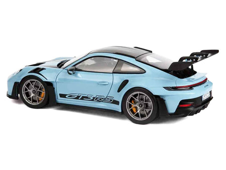 2022 Porsche 911 GT3 RS Weissach Pack Gulf Blue with Carbon Top and Hood Stripes 1/18 Diecast Model Car by Norev-Norev-ModelCars.com