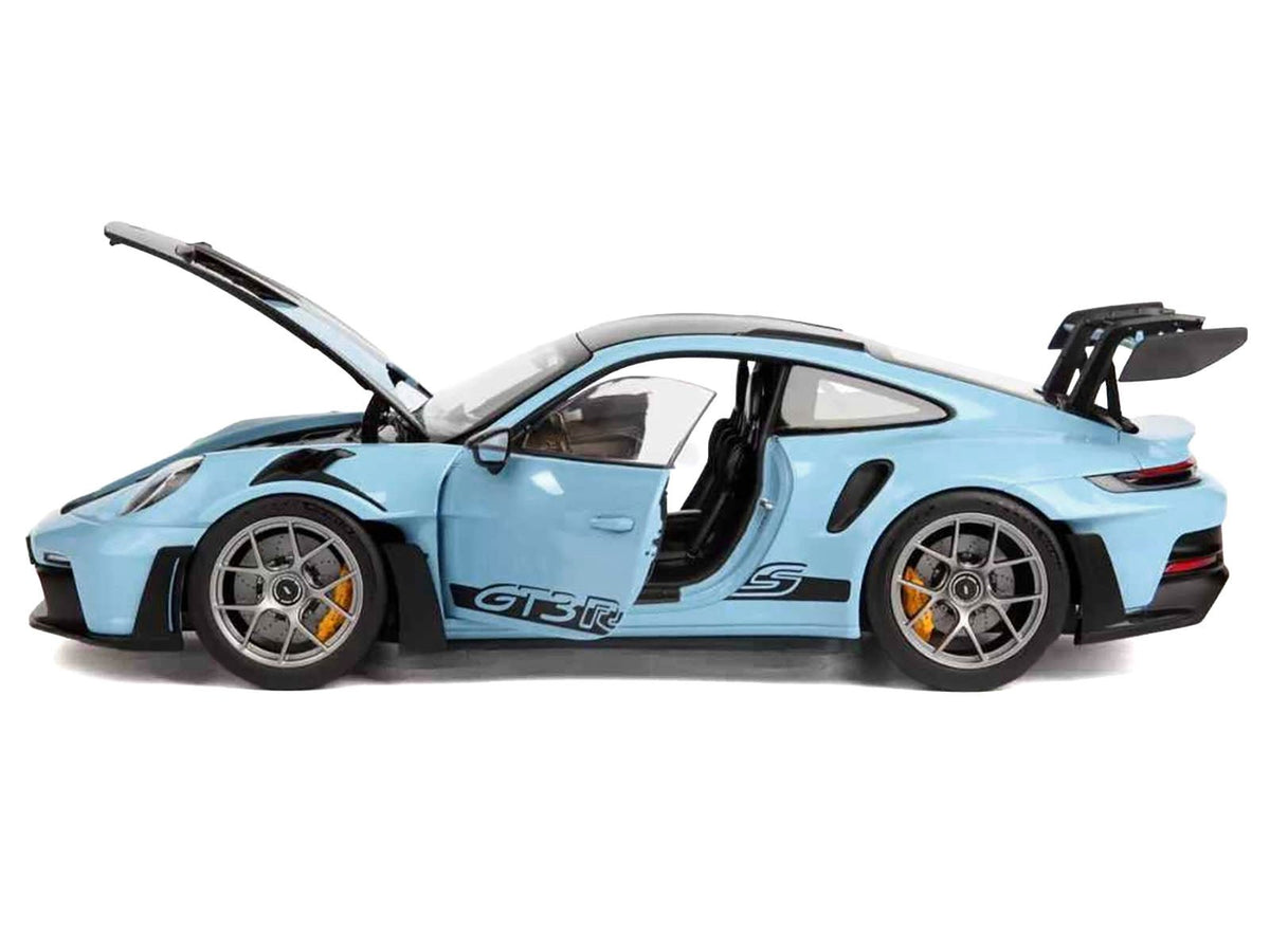 2022 Porsche 911 GT3 RS Weissach Pack Gulf Blue with Carbon Top and Hood Stripes 1/18 Diecast Model Car by Norev-Norev-ModelCars.com