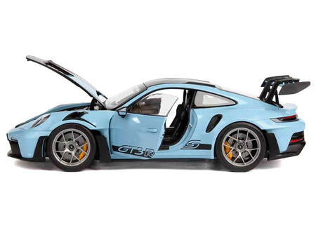 2022 Porsche 911 GT3 RS Weissach Pack Gulf Blue with Carbon Top and Hood Stripes 1/18 Diecast Model Car by Norev-Norev-ModelCars.com