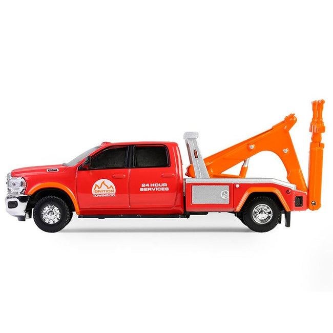 2022 Ram 3500 Dually Wrecker Tow Truck "Ignition Towing Co." Red and Orange "Dually Drivers" Series 16 1/64 Diecast Model Car by Greenlight-Greenlight-ModelCars.com