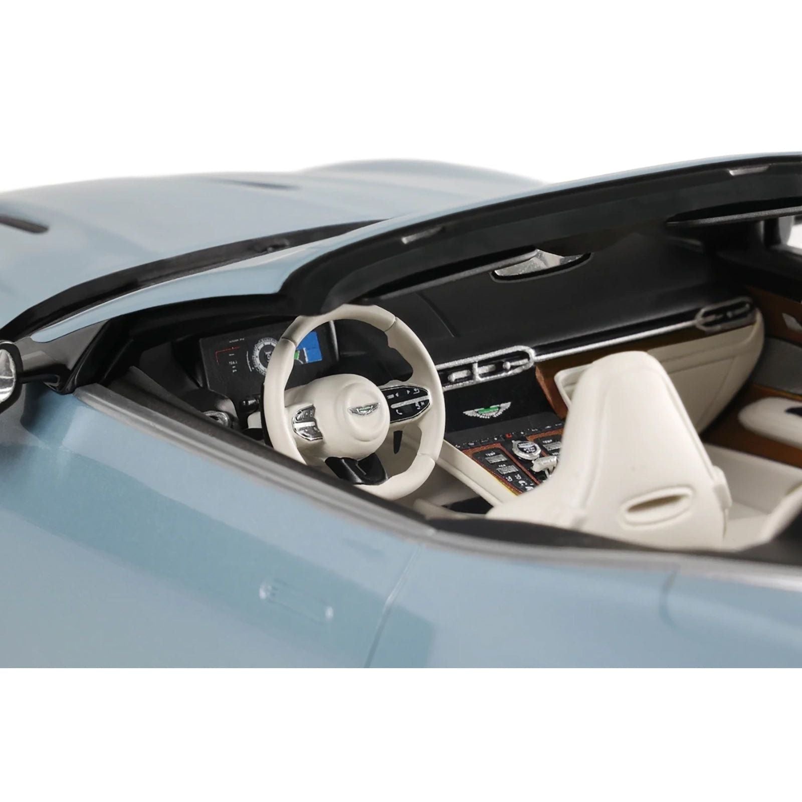 2023 Aston Martin DB12 Volante Caribbean Blue Pearl with White Interior 1/18 Model Car by GT Spirit - GT Spirit - ModelCars.com