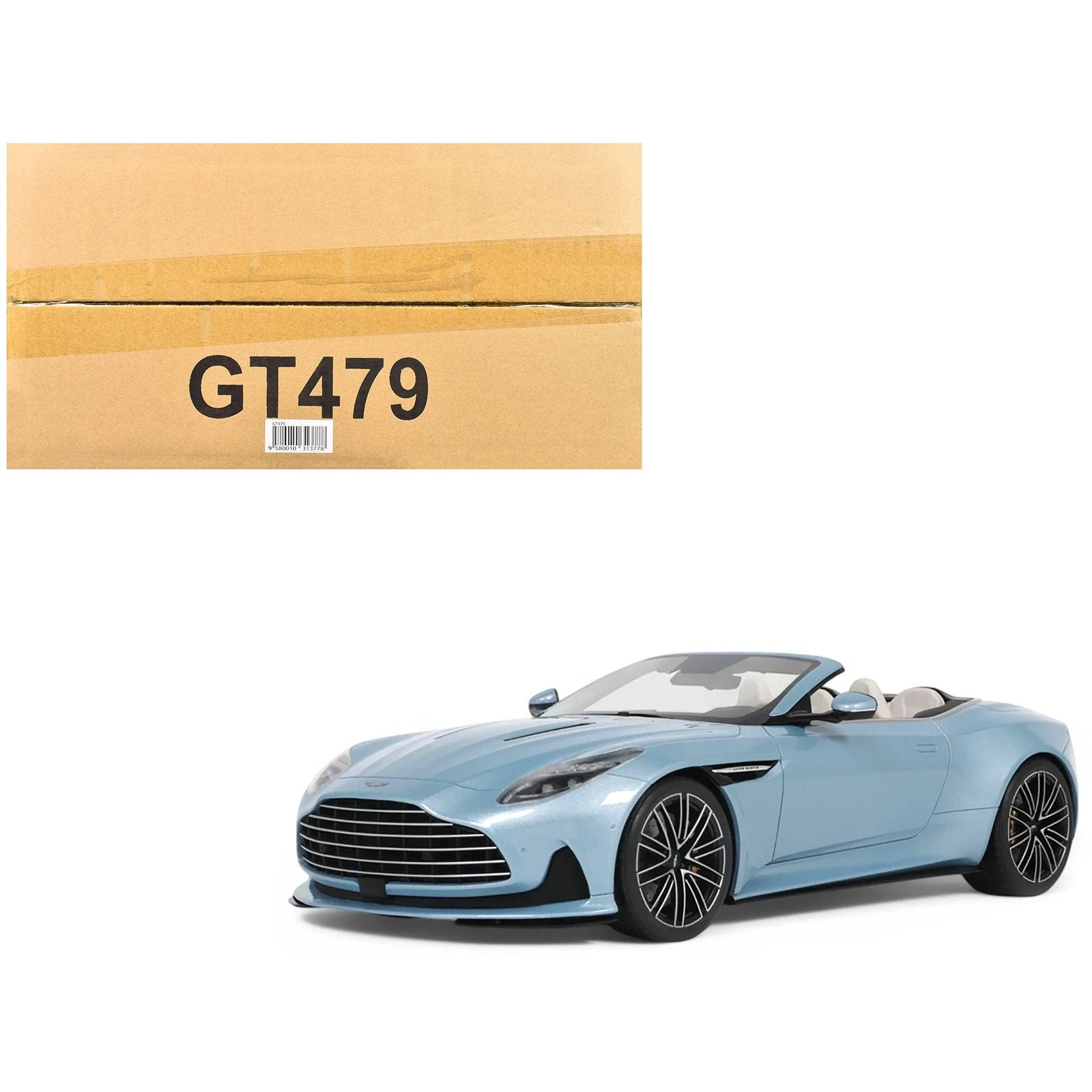 2023 Aston Martin DB12 Volante Caribbean Blue Pearl with White Interior 1/18 Model Car by GT Spirit - GT Spirit - ModelCars.com