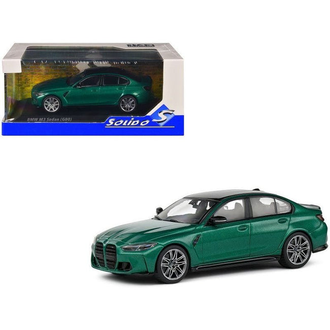 2023 BMW M3 Sedan (G80) Competition Isle of Man Green Metallic with Black Top 1/43 Diecast Model Car by Solido-Solido-ModelCars.com