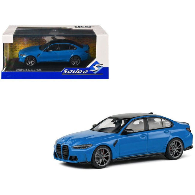 2023 BMW M3 Sedan (G80) Competition Santorini Blue with Black Top 1/43 Diecast Model Car by Solido-Solido-ModelCars.com