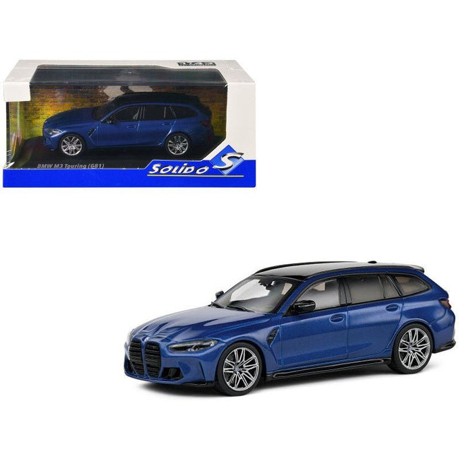 2023 BMW M3 Touring (G81) Competition San Marino Blue Metallic with Black Top 1/43 Diecast Model Car by Solido-Solido-ModelCars.com