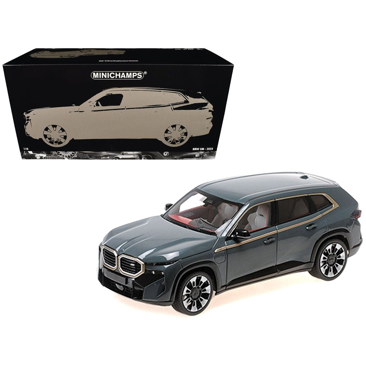 2023 BMW XM Dark Green Metallic with Gold Stripes 1/18 Diecast Model Car by Minichamps-Minichamps-ModelCars.com