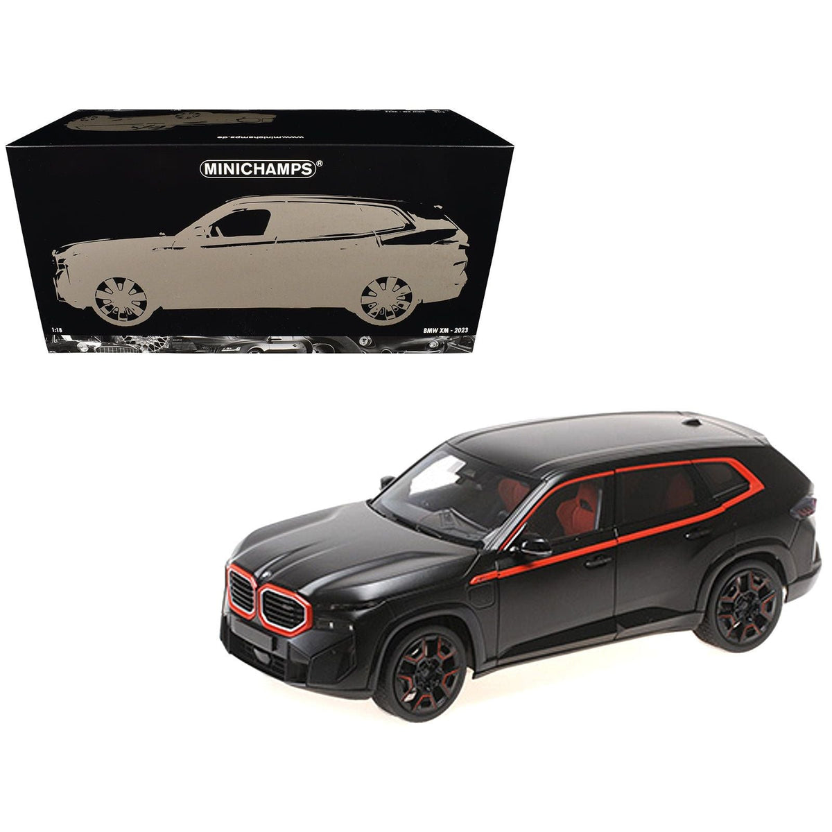 2023 BMW XM Matt Black with Red Stripes 1/18 Diecast Model Car by Minichamps-Minichamps-ModelCars.com