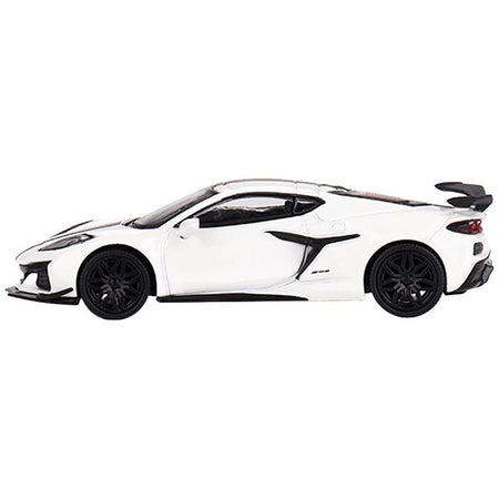 2023 Chevrolet Corvette Z06 Arctic White with Black Stripes Limited Edition to 2640 pieces Worldwide 1/64 Diecast Model Car by Mini GT - Mini GT - ModelCars.com