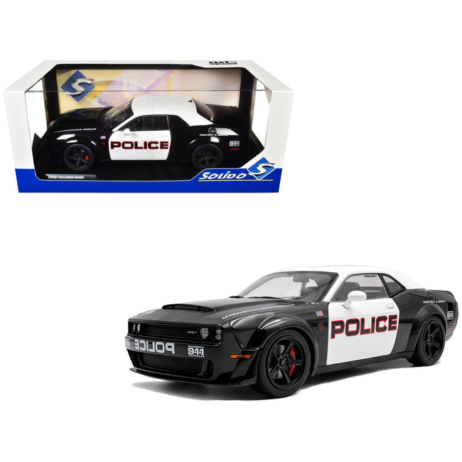 2023 Dodge Challenger Demon "Police" Black and White 1/18 Diecast Model Car by Solido-Solido-ModelCars.com