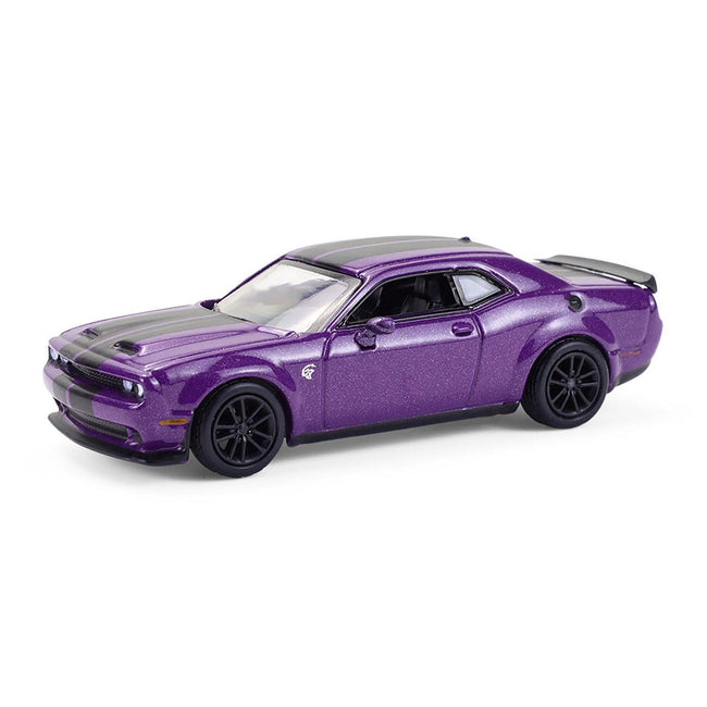 2023 Dodge Challenger SRT Hellcat Plum Crazy Metallic with Black Stripes "Showroom Floor" Series 7 1/64 Diecast Model Car by Greenlight - Greenlight - ModelCars.com