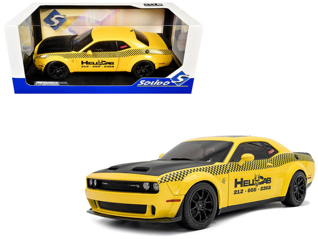 2023 Dodge Challenger SRT Hellcat Redeye Widebody Taxi "NYC Hellcab" Yellow with Black Hood and Graphics 1/18 Diecast Model Car by Solido-Solido-ModelCars.com