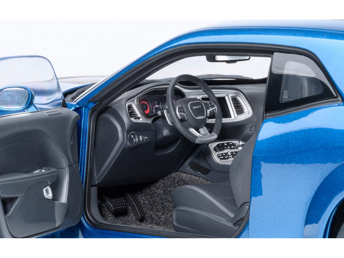 2023 Dodge Challenger SRT Super Stock Frostbite Blue Metallic with Carbon Stripes 1/18 Model Car by Autoart-Autoart-ModelCars.com