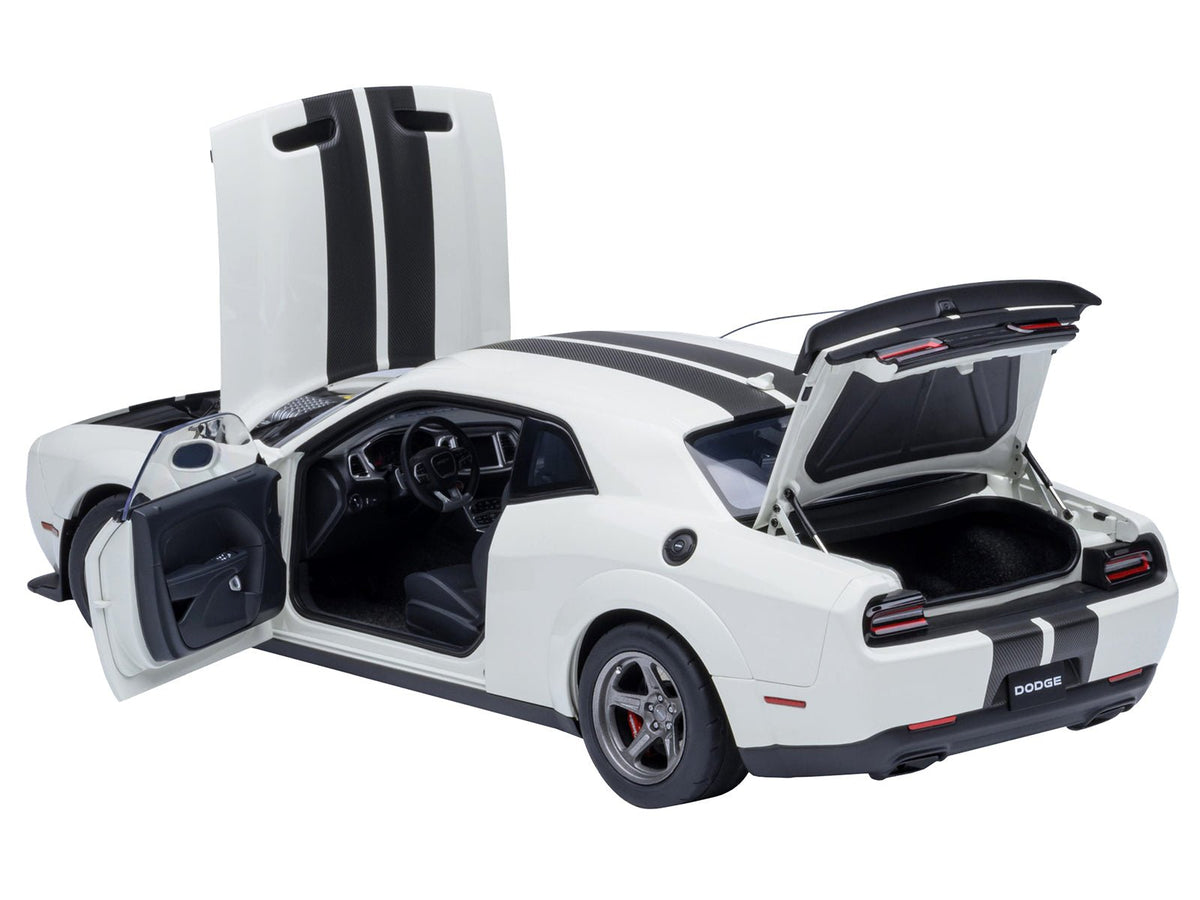 2023 Dodge Challenger SRT Super Stock Knuckle White with Carbon Stripes 1/18 Model Car by Autoart-Autoart-ModelCars.com