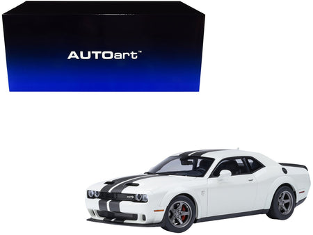 2023 Dodge Challenger SRT Super Stock Knuckle White with Carbon Stripes 1/18 Model Car by Autoart-Autoart-ModelCars.com