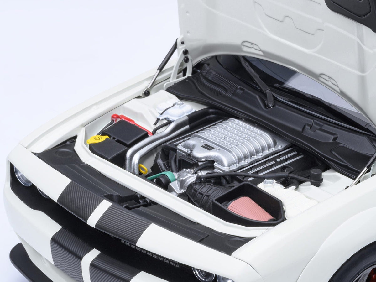 2023 Dodge Challenger SRT Super Stock Knuckle White with Carbon Stripes 1/18 Model Car by Autoart-Autoart-ModelCars.com