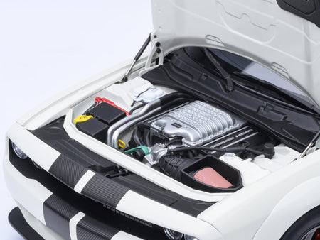 2023 Dodge Challenger SRT Super Stock Knuckle White with Carbon Stripes 1/18 Model Car by Autoart-Autoart-ModelCars.com