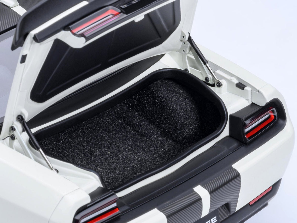 2023 Dodge Challenger SRT Super Stock Knuckle White with Carbon Stripes 1/18 Model Car by Autoart-Autoart-ModelCars.com