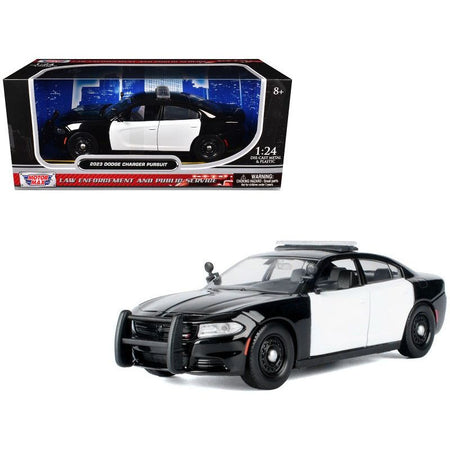 2023 Dodge Charger Pursuit Police Car Black and White "Law Enforcement and Public Service" Series 1/24 Diecast Model Car by Motormax-Motormax-ModelCars.com