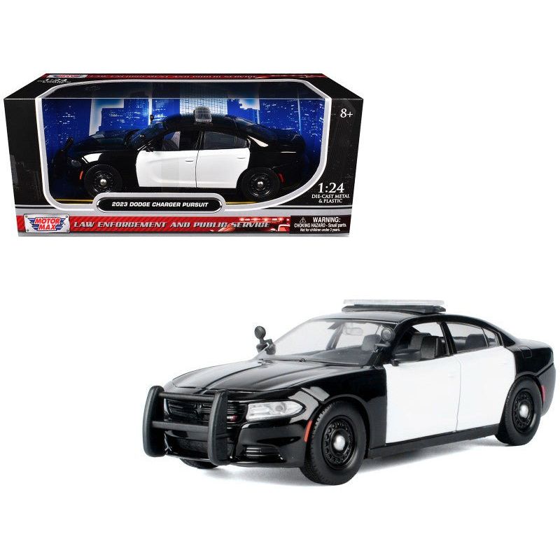 2023 Dodge Charger Pursuit Police Car Black and White "Law Enforcement and Public Service" Series 1/24 Diecast Model Car by Motormax - Motormax - ModelCars.com