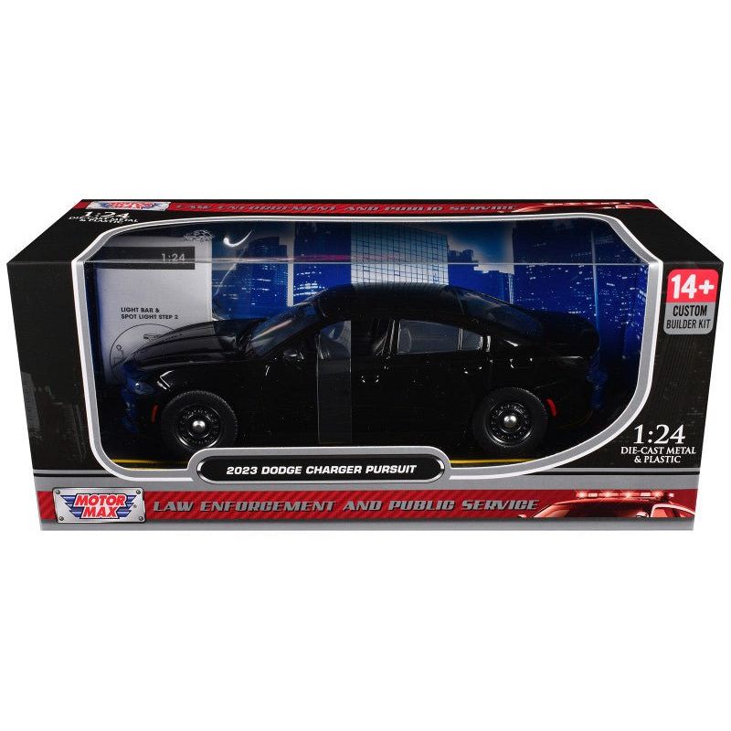 2023 Dodge Charger Pursuit Police Car Black "Custom Builder's Kit - Law Enforcement and Public Service" Series 1/24 Diecast Model Car by Motormax-Motormax-ModelCars.com