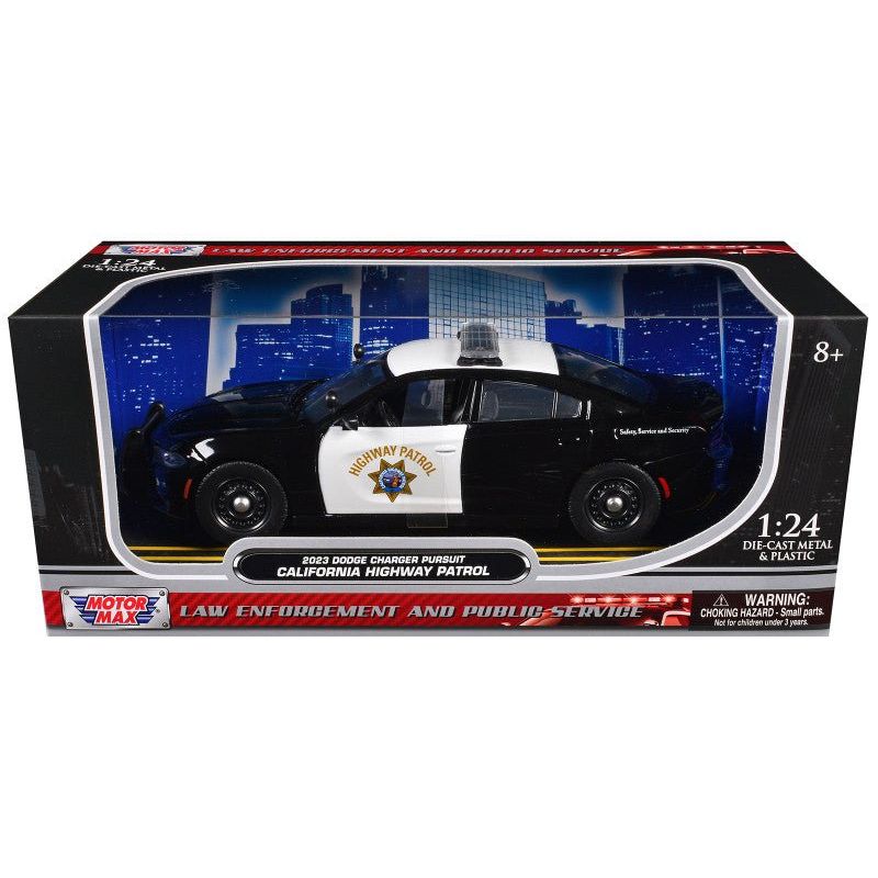 2023 Dodge Charger Pursuit Police Car "California Highway Patrol" Black and White "Law Enforcement and Public Service" Series 1/24 Diecast Model Car by Motormax - Motormax - ModelCars.com