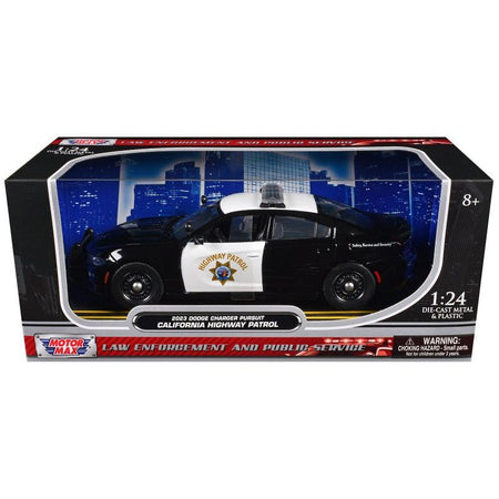 2023 Dodge Charger Pursuit Police Car "California Highway Patrol" Black and White "Law Enforcement and Public Service" Series 1/24 Diecast Model Car by Motormax - Motormax - ModelCars.com