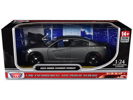 2023 Dodge Charger Pursuit Police Car Gray Metallic "Custom Builder's Kit - Law Enforcement and Public Service" Series 1/24 Diecast Model Car by Motormax-Motormax-ModelCars.com