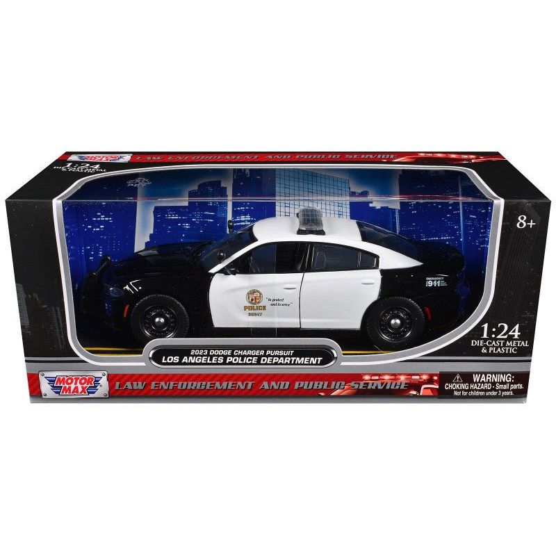 2023 Dodge Charger Pursuit Police Car "LAPD (Los Angeles Police Department)" Black and White "Law Enforcement and Public Service" Series 1/24 Diecast Model Car by Motormax - Motormax - ModelCars.com