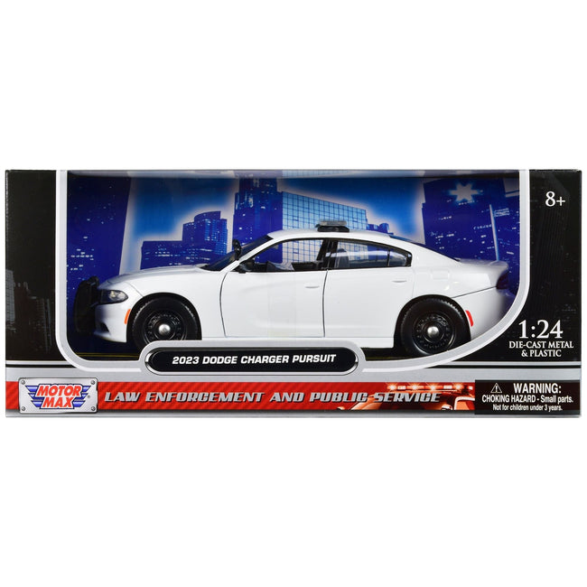 2023 Dodge Charger Pursuit Police Car Plain White "Law Enforcement and Public Service" Series 1/24 Diecast Model Car by Motormax-Motormax-ModelCars.com