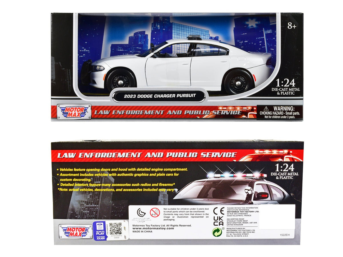 2023 Dodge Charger Pursuit Police Car Plain White "Law Enforcement and Public Service" Series 1/24 Diecast Model Car by Motormax-Motormax-ModelCars.com