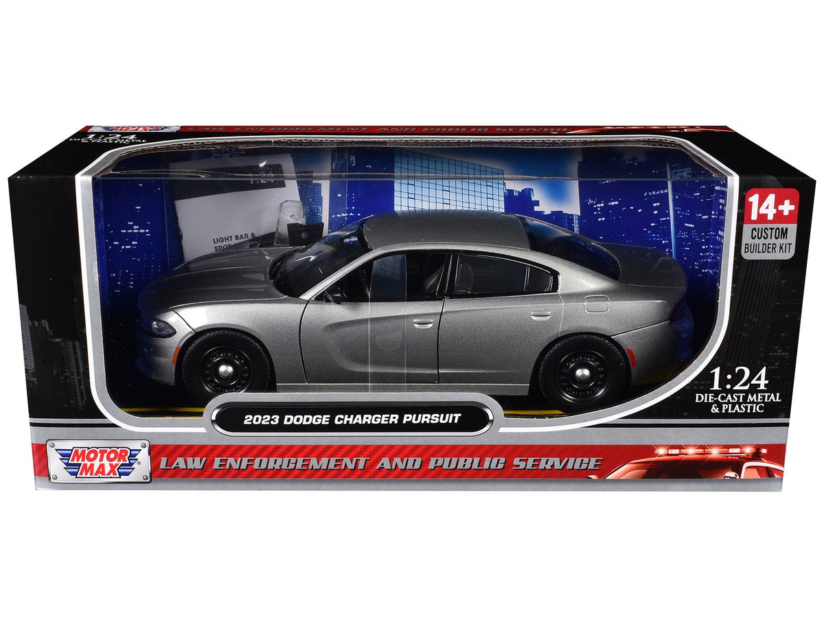 2023 Dodge Charger Pursuit Police Car Silver Metallic "Custom Builder's Kit - Law Enforcement and Public Service" Series 1/24 Diecast Model Car by Motormax-Motormax-ModelCars.com