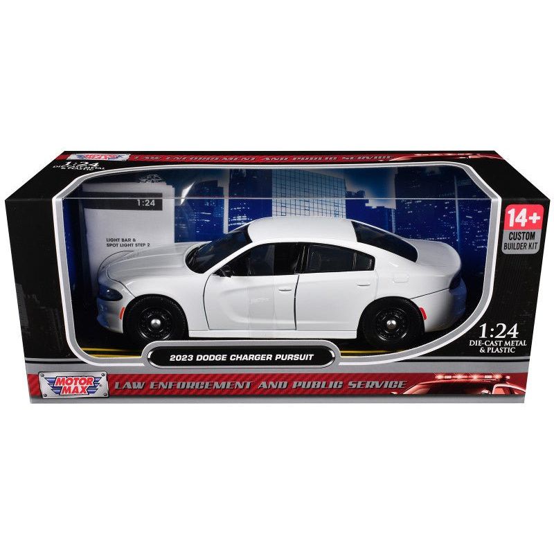 2023 Dodge Charger Pursuit Police Car White "Custom Builder's Kit - Law Enforcement and Public Service" Series 1/24 Diecast Model Car by Motormax - Motormax - ModelCars.com