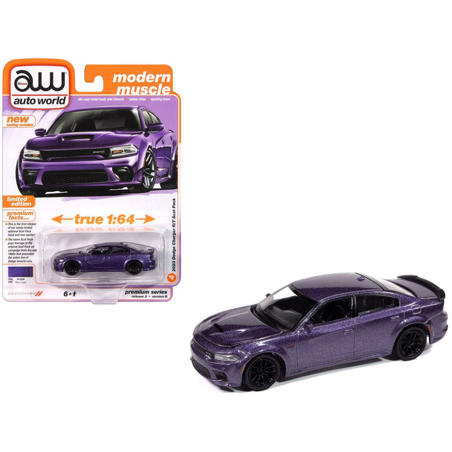 2023 Dodge Charger R/T Scat Pack Plum Crazy Metallic "Modern Muscle" Series 1/64 Diecast Model Car by Auto World-Autoworld-ModelCars.com