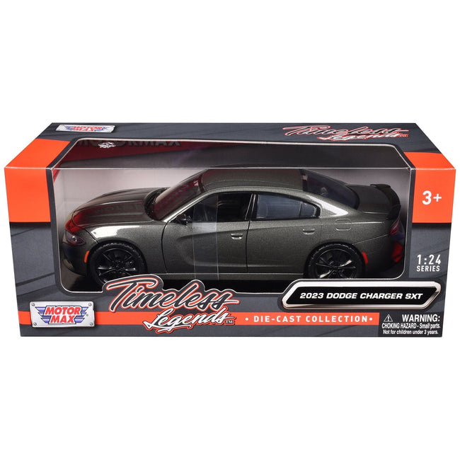 2023 Dodge Charger SXT Gray Metallic "Timeless Legends" Series 1/24 Diecast Model Car by Motormax-Motormax-ModelCars.com