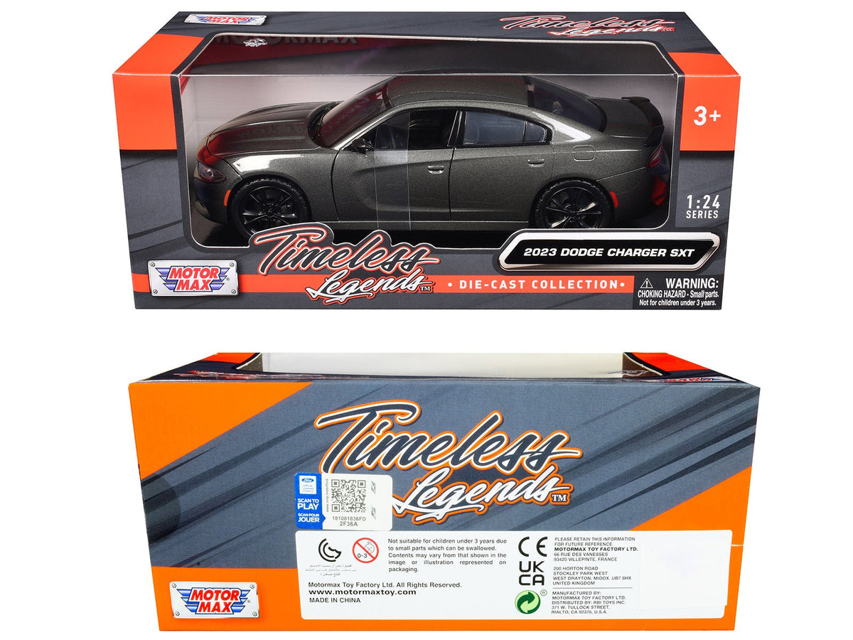 2023 Dodge Charger SXT Gray Metallic "Timeless Legends" Series 1/24 Diecast Model Car by Motormax-Motormax-ModelCars.com