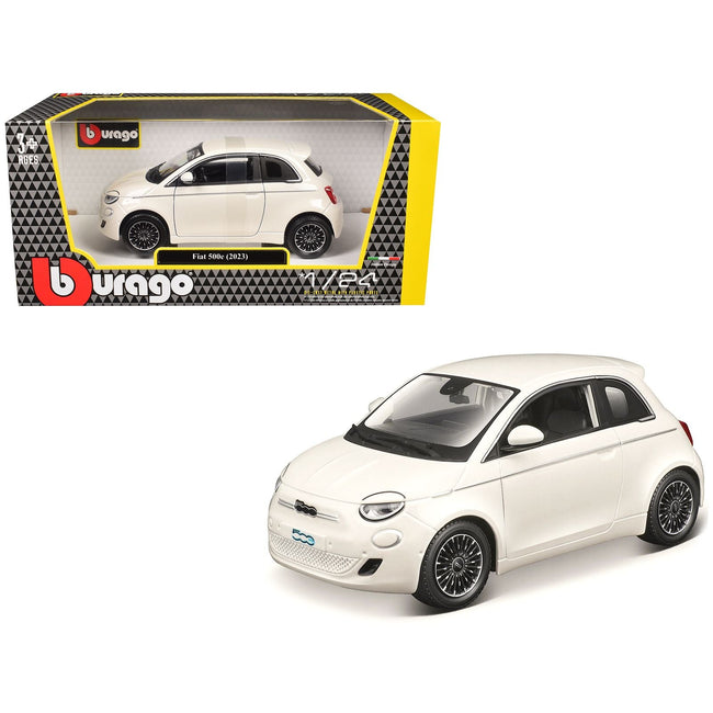 2023 Fiat 500e White 1/24 Diecast Model Car by Bburago-Bburago-ModelCars.com