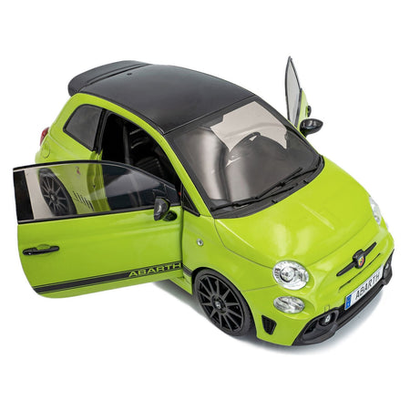 2023 Fiat F595 Abarth Verde Adrenalina Green with Black Top and Stripes 1/18 Diecast Model Car by Solido-Solido-ModelCars.com