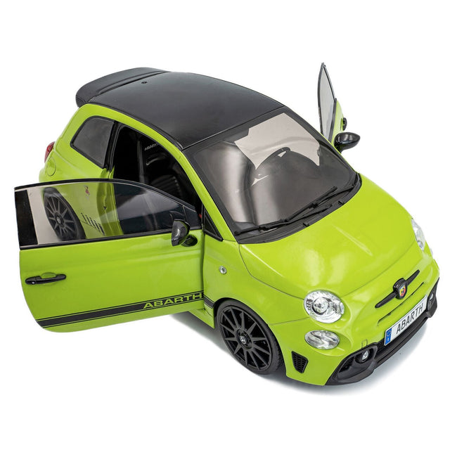 2023 Fiat F595 Abarth Verde Adrenalina Green with Black Top and Stripes 1/18 Diecast Model Car by Solido-Solido-ModelCars.com
