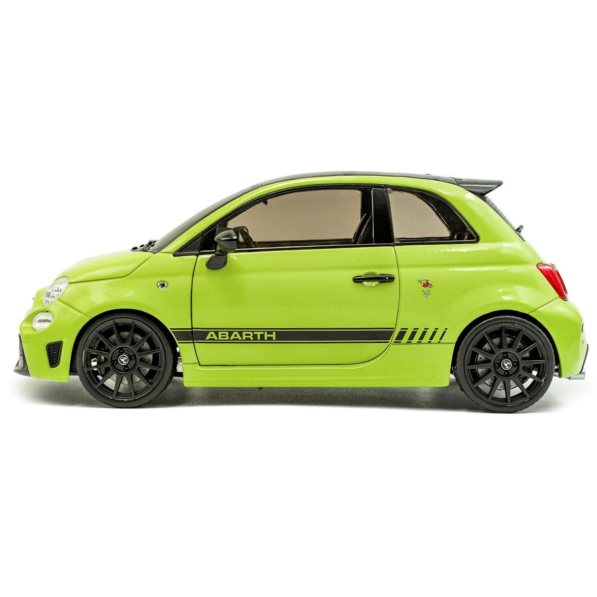 2023 Fiat F595 Abarth Verde Adrenalina Green with Black Top and Stripes 1/18 Diecast Model Car by Solido-Solido-ModelCars.com