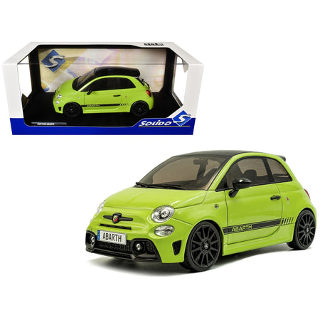2023 Fiat F595 Abarth Verde Adrenalina Green with Black Top and Stripes 1/18 Diecast Model Car by Solido-Solido-ModelCars.com
