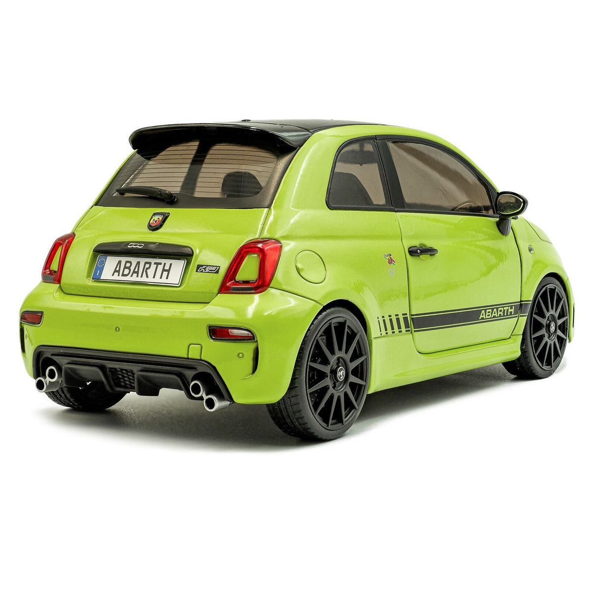 2023 Fiat F595 Abarth Verde Adrenalina Green with Black Top and Stripes 1/18 Diecast Model Car by Solido-Solido-ModelCars.com