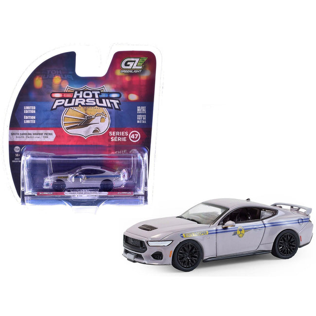 2023 Ford Mustang GT "South Carolina Highway Patrol" Gray with Blue Stripes "Hot Pursuit" Series 47 1/64 Diecast Model Car by Greenlight-Greenlight-ModelCars.com