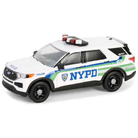 2023 Ford Police Interceptor Utility "NYPD (New York City Police Department)" White with Blue and Green Stripes "Hobby Exclusive" Series 1/64 Diecast Model Car by Greenlight - Greenlight - ModelCars.com